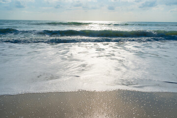Exotic white sand sea beach wave sunny summer day vacation background