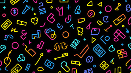 Colorful Line Art Icons on Black Background for Modern Design