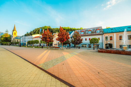 Main square of Dolny Kubin in orava region in summer