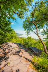 Hiking view from hill Badacsony, the highest mountain in the Tapolca basin near Lake Balaton near Badacsonytomaj.