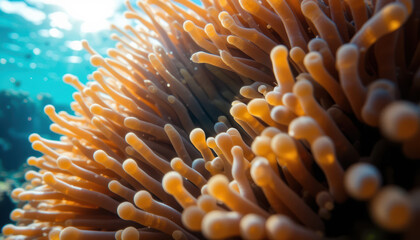 Vibrant Sea Anemone with Tentacles Reaching for Sunlight Underwater