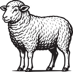 Majestic Sheep Illustration Black and White Farm Animal Drawing