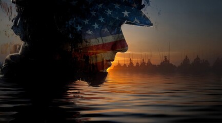 Veterans Day graphic material Patriotic American Flag and Military Memorabilia, American flag watercolor, Military boots silhouette, Soldier tribute