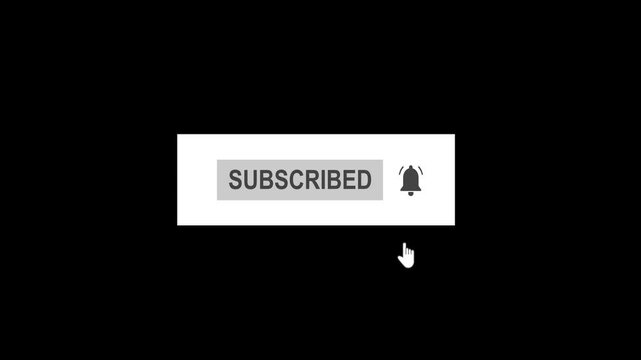 Subscribe button with black background like and notification bell icon, social media subscribe and like interface element, online platform notification, subscribe now user interface design, animation