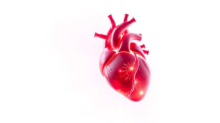 Dynamic, creative light art of a medical heart illustration, isolated on white background
