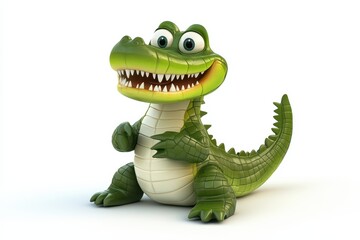 Fototapeta premium Crocodile tail-slapping 3d cartoon character on white background