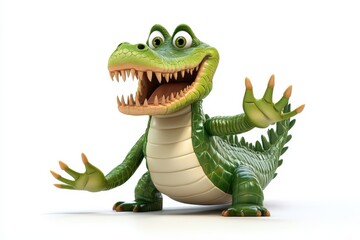 Fototapeta premium Crocodile tail-slapping 3d cartoon character on white background
