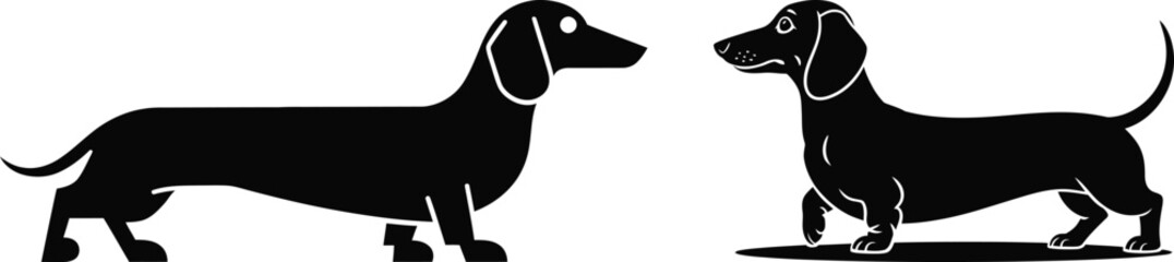 Dachshund vector silhouette illustration featuring side view poses of the dog