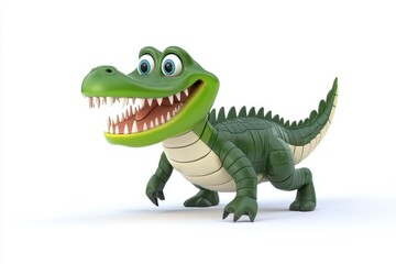 Fototapeta premium Crocodile tail-slapping 3d cartoon character on white background