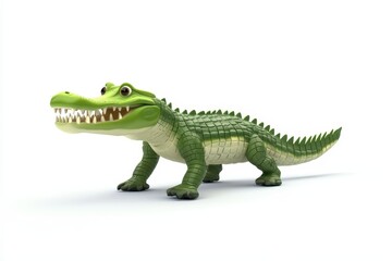 Crocodile tail-slapping 3d cartoon character on white background