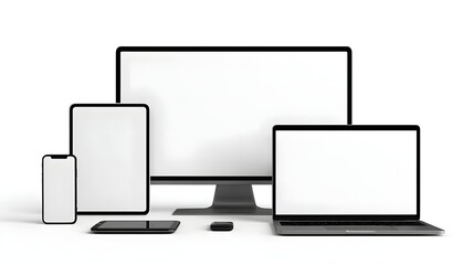 Isolated Smart Device Mockups | Smartphone, Tablet, Laptop & Desktop Vector Illustration on White Background