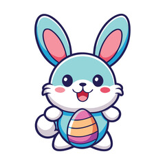 Obraz premium Kawaii Bunny Holding Easter Egg Joyful Pose