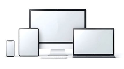 Isolated Smart Device Mockups | Smartphone, Tablet, Laptop & Desktop Vector Illustration on White Background