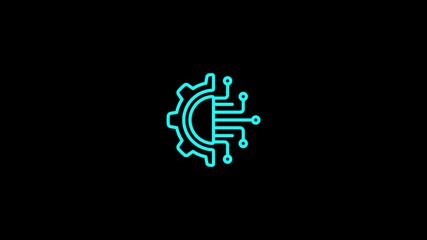 Neon digital circuit board icon, microchip technology design, digital gear settings technology icon, pixel gear abstract technology logo technology signal processing illustration, animation - Powered by Adobe