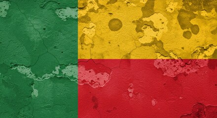 Benin Flag on Cracked Wall, National Day, Independence Day. Textured Wall with Benin Flag, History and Resilience. Concept of Crisis, Recession, Conflict.