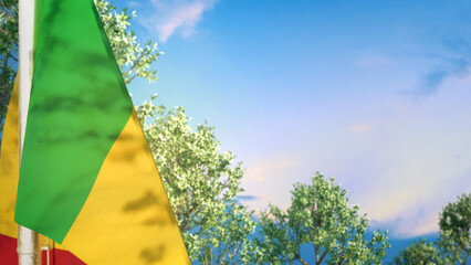Mali hanging flag with trees and sky for national holiday - object 3D illustration
