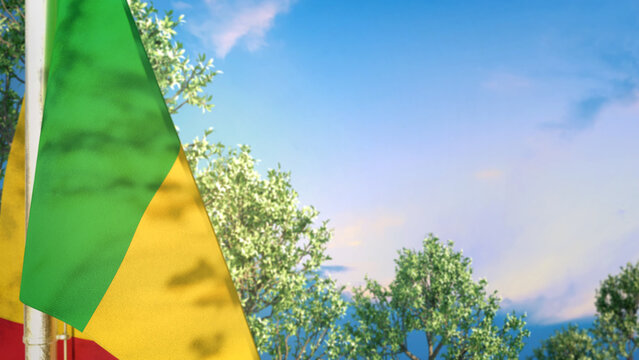 Mali hanging flag with trees and sky for national holiday - object 3D illustration