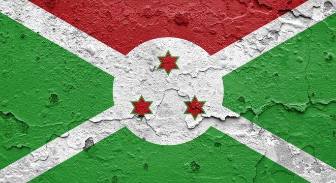 Burundi Flag on Cracked Wall, National Day, Independence Day. Textured Wall with Burundi Flag, History and Resilience. Concept of Crisis, Recession, Conflict.