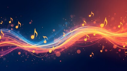 Vibrant Music Notes and Colorful Light Trails Forming Infinite Sound Waves