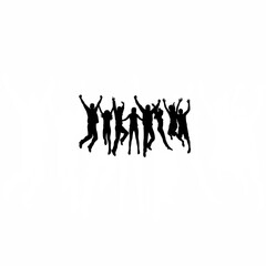 Silhouette of a group jumping in excitement on white background