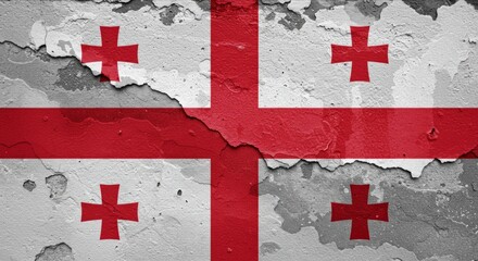 Georgia Flag on Cracked Wall, National Day, Independence Day. Textured Wall with Georgia Flag, History and Resilience. Concept of Crisis, Recession, Conflict.