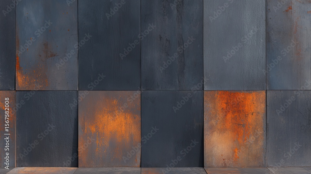 Poster abstract metallic wall with rusty elements and dark texture patterns