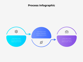 Infographic illustrating a step-by-step process, featuring arrow connectors, symbolic icons, and rounded semi-circle shapes in a gradient design enhancing clarity and engagement