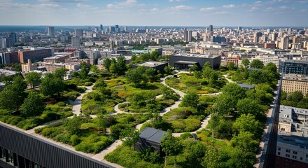 Fototapeta premium Drone View of Urban Rooftop Garden 