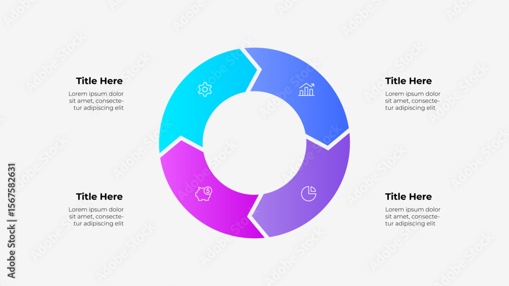 Poster circular infographic with gradient 4 sections and placeholder text labels. suitable for business, da