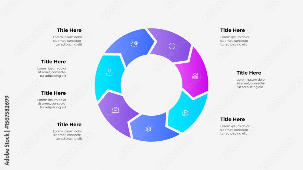 Poster circular infographic with gradient 7 sections and placeholder text labels. suitable for business, da