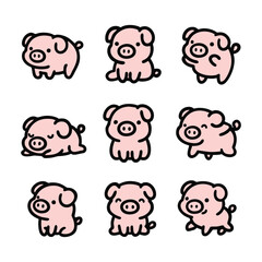 Adorable Cartoon Pig Character Poses Collection