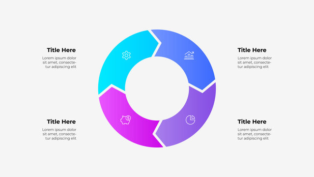 Circular Infographic with Gradient 4 Sections and Placeholder Text Labels. Suitable for business, data representation, and presentations