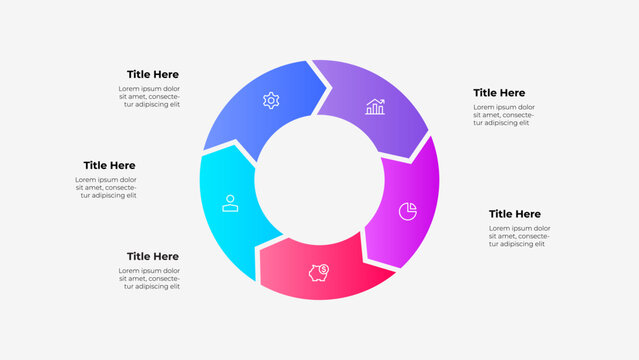 Circular Infographic with Gradient 5 Sections and Placeholder Text Labels. Suitable for business, data representation, and presentations