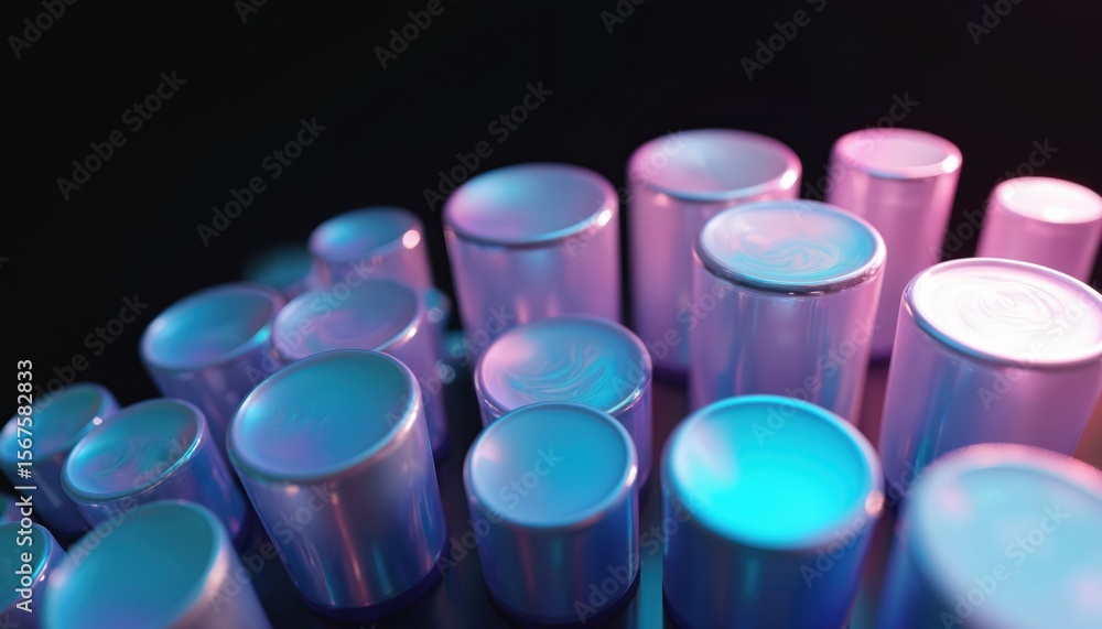 Poster abstract illustration of iridescent round cylinder shapes with colorful gradient effect. smooth, bri