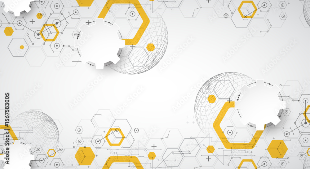 Poster science and technology background using hexagon and sphere shapes. vector.