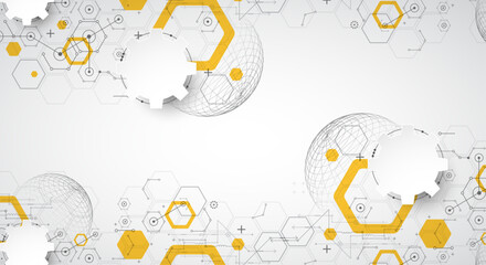 Science and technology background using hexagon and sphere shapes. Vector.