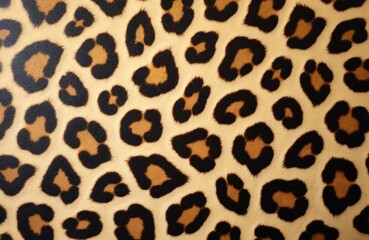 Authentic leopard print fabric, seamless pattern featuring classic spots in black, beige tones. Animal skin texture offers luxurious feel, perfect for fashion, textiles, decor applications. Wild,