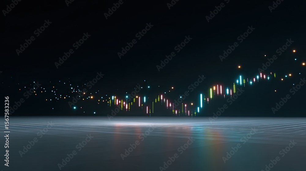 Aufkleber abstract financial chart with colorful visualization on dark background
