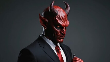 Terrifying red devil in a suit: A conceptual depiction of evil in corporate form - Powered by Adobe