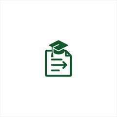 Graduation cap on document with forward arrow icon representing progress