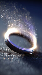 Bright, glowing ring emitting energy and particles in abstract space environment with dramatic light and cosmic atmosphere.