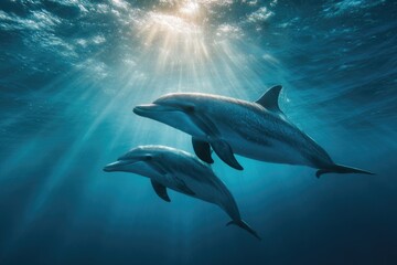two dolphins swimming in the ocean