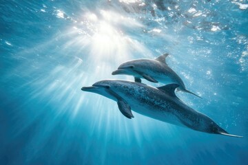 Naklejka premium two dolphins swimming in the ocean