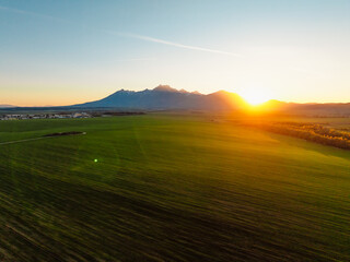 Sunset over meadows in the High Tatras mountains, Slovakia