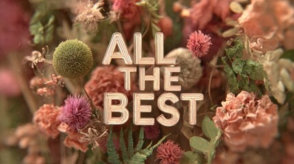 Bright floral arrangement featuring a cheerful message for good luck and positive vibes in a colorful and vibrant design