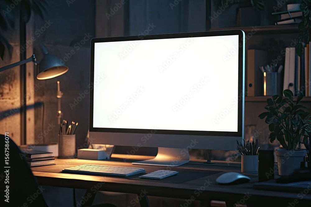 Poster flawless visual of computer on table in work space mockup