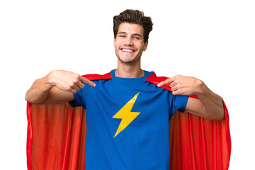 Super Hero caucasian man over isolated background proud and self-satisfied