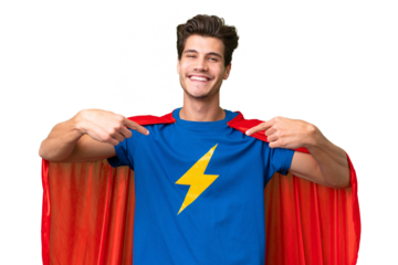 Super Hero caucasian man over isolated background proud and self-satisfied