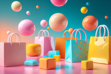 Colorful Shopping Spree 3D Render of  Shopping Bags and Spheres  (AIzaSyCXfVqtE-MfKqMoQS3rK0TdJ3ion5GQV3Q)