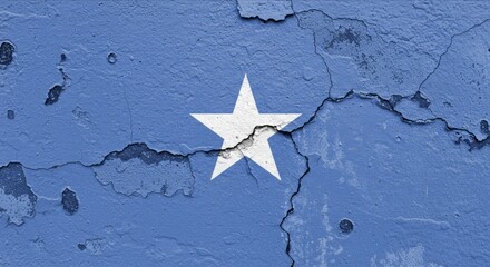 Somalia Flag on Cracked Wall, National Day, Independence Day. Textured Wall with Somalia Flag, History and Resilience. Concept of Crisis, Recession, Conflict.